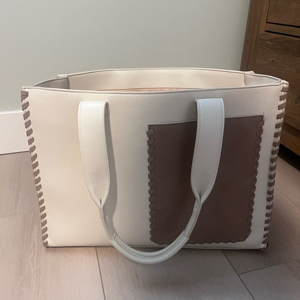 Nordstrom White and Brown Tote Bag